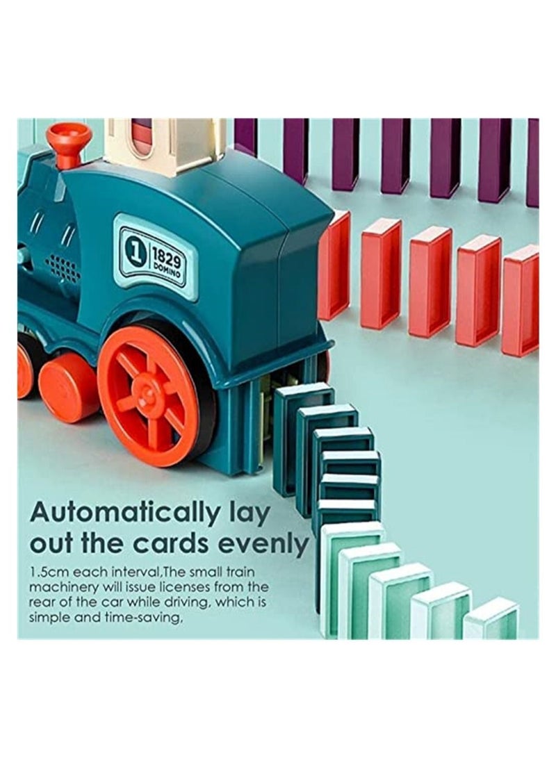 Blocks Set, Domino Train Toy Kids with 60 Colorful and Simulated Sound, Automatic Laying Brick Dominoes Game Educational DIY Gift