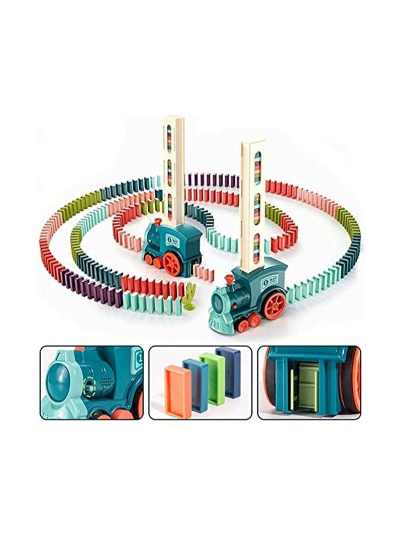 Blocks Set, Domino Train Toy Kids with 60 Colorful and Simulated Sound, Automatic Laying Brick Dominoes Game Educational DIY Gift