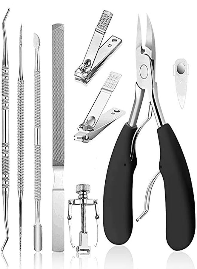 Ingrown Toenail Clippers For Ingrown Or Thick Toenails, 9Pcs Stainless Steel Toe Nail Clipper For Men & Seniors, Professional Pedicure Clippers Kit With Nail File