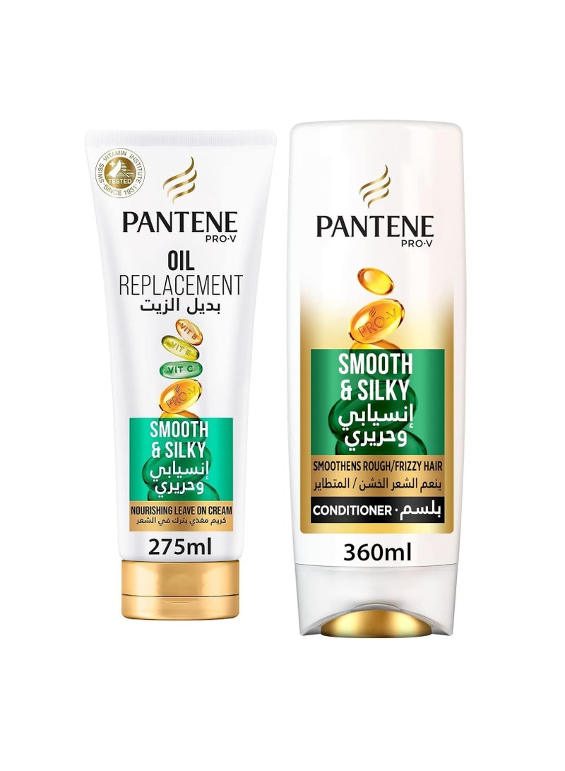 Smooth & Silky  For Smoothens Rough and Frizzy Hair Conditioner 360ml and Oil Replacement Nourishing Leave on Cream 275ml