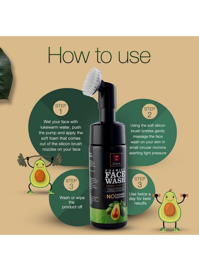 Avocado And Alovera Foaming Face Wash With Attached Silicon Brush For Deep Cleansing 150Ml