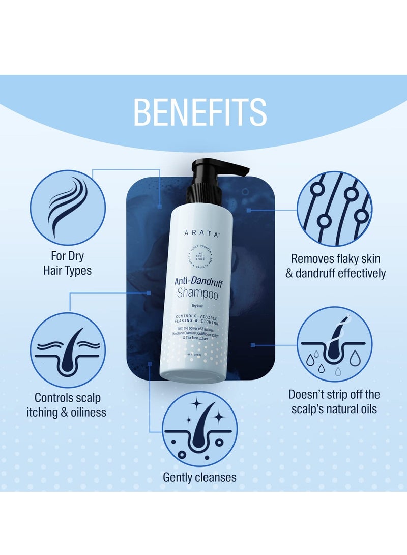 Arata Anti Dandruff Shampoo 200 ML For Dry Hair With Tea Tree Oil CutiBiome CLR Neem Treats Dandruff Effectively Gently Cleanses Removes Flakiness
