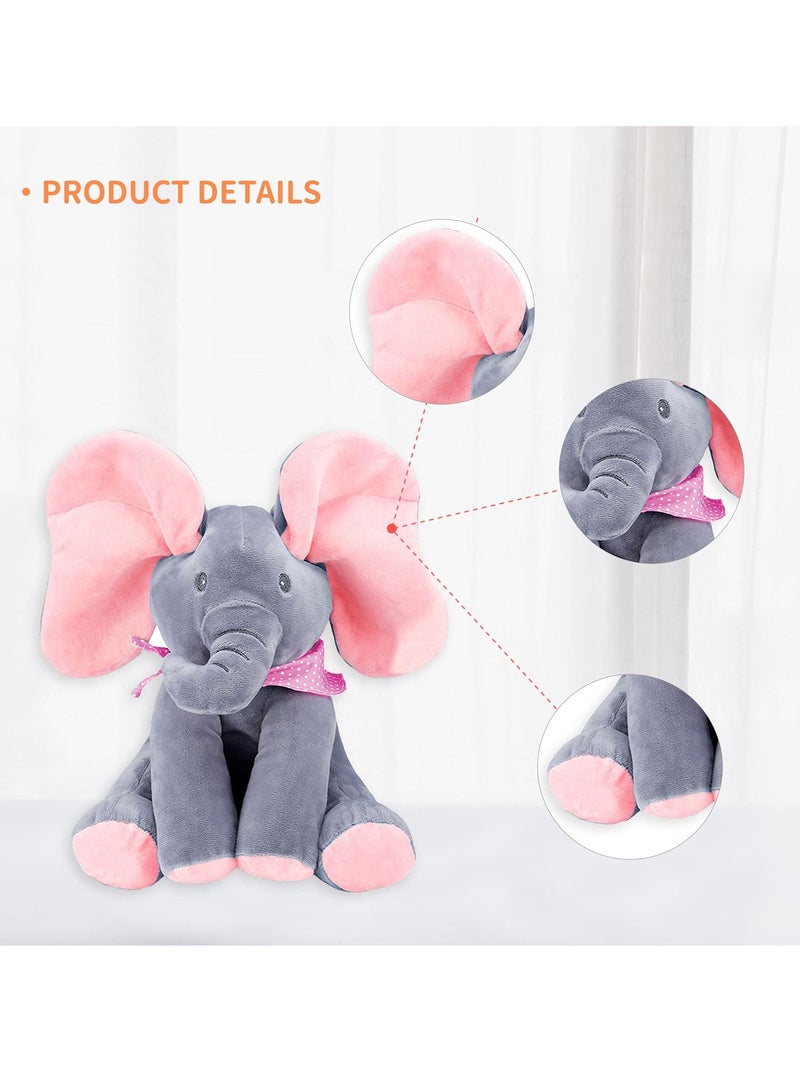 COOLBABY Animated Elephant Toys Plush Singing Elephant With Ears Moving Electric Plush Toy Adorable Elephant Stuffed Animal Toy For Baby's Gift Pink 12''