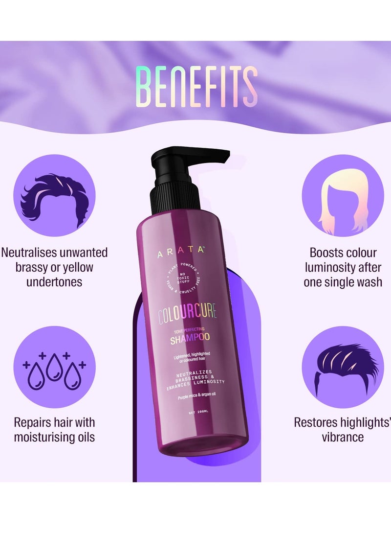 Arata Purple Shampoo For Bleached Hair Color Protection Shampoo Enhances Hair Colour And Neutralises Brassiness Sulphate Free 200ML