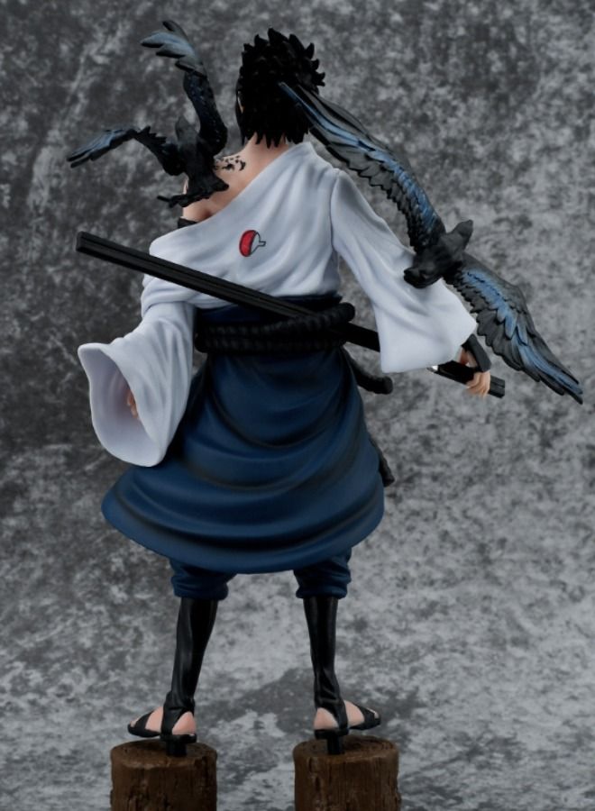 Naruto Uchiha Sasuke Action Figure with Base, Uchiha Sasuke Figure Toy, Anime Realistic Statue Figure, Super Collectible Model Statue Anime Figure Toy 27CM