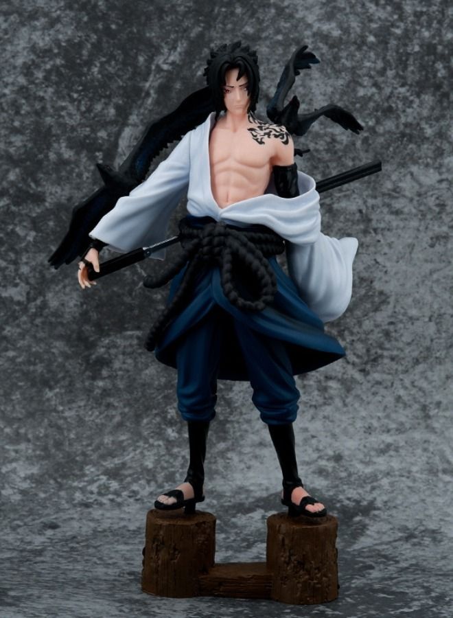 Naruto Uchiha Sasuke Action Figure with Base, Uchiha Sasuke Figure Toy, Anime Realistic Statue Figure, Super Collectible Model Statue Anime Figure Toy 27CM