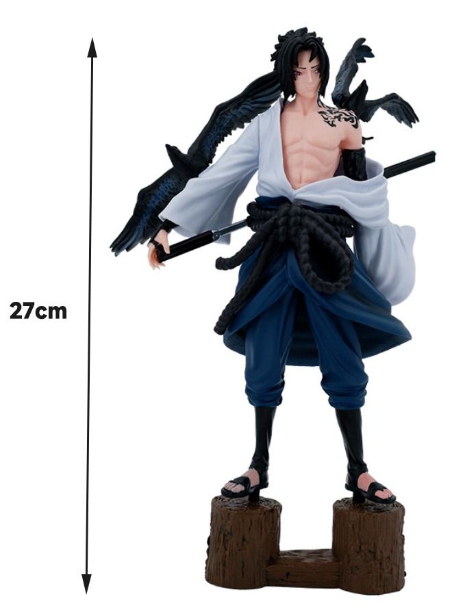 Naruto Uchiha Sasuke Action Figure with Base, Uchiha Sasuke Figure Toy, Anime Realistic Statue Figure, Super Collectible Model Statue Anime Figure Toy 27CM