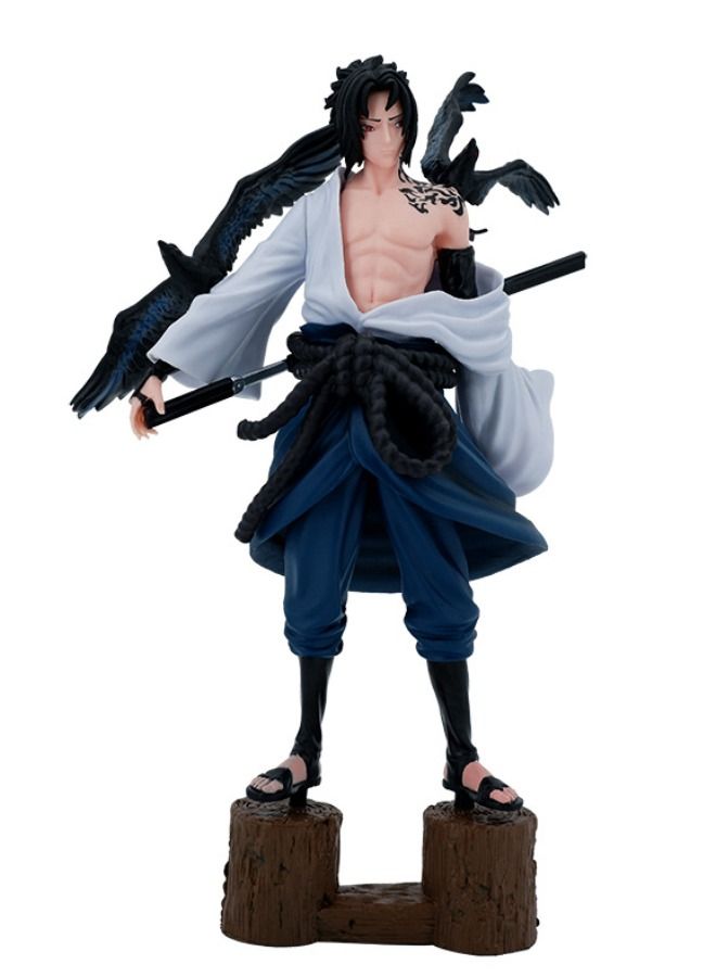 Naruto Uchiha Sasuke Action Figure with Base, Uchiha Sasuke Figure Toy, Anime Realistic Statue Figure, Super Collectible Model Statue Anime Figure Toy 27CM