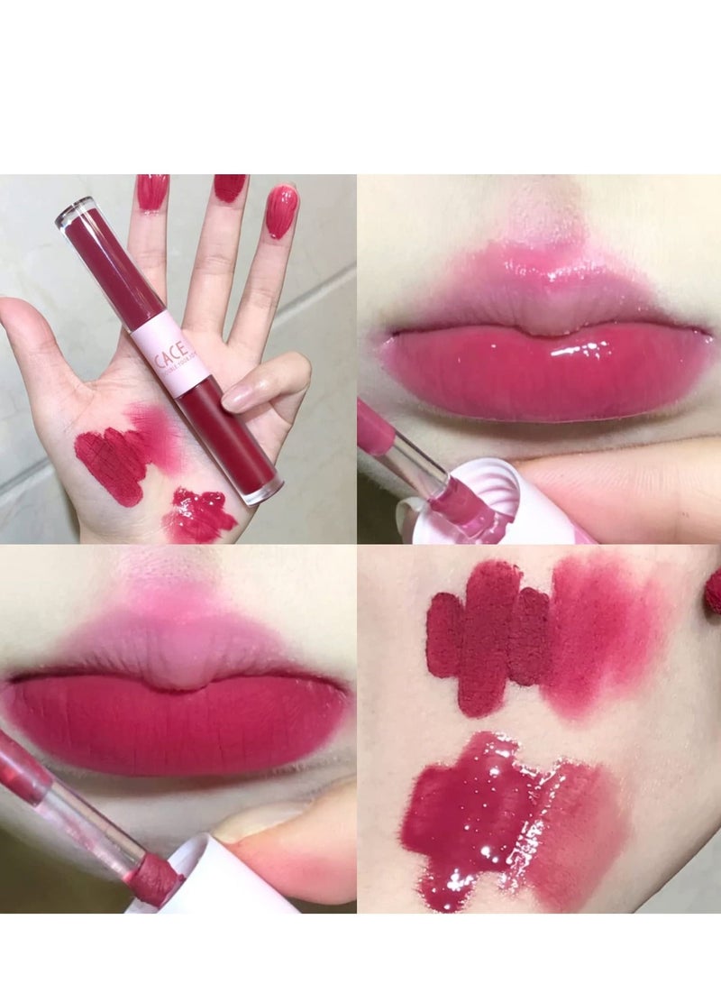 6 Pcs Double-End Lip Gloss Set, Liquid Lipstick Hydrating Fuller Lip, Waterproof Long Lasting Lip Glaze, Suitable for Date, Shopping, or Partying