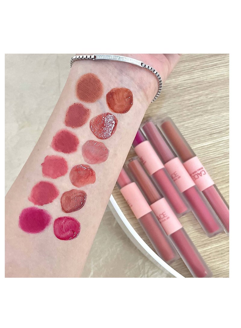 6 Pcs Double-End Lip Gloss Set, Liquid Lipstick Hydrating Fuller Lip, Waterproof Long Lasting Lip Glaze, Suitable for Date, Shopping, or Partying