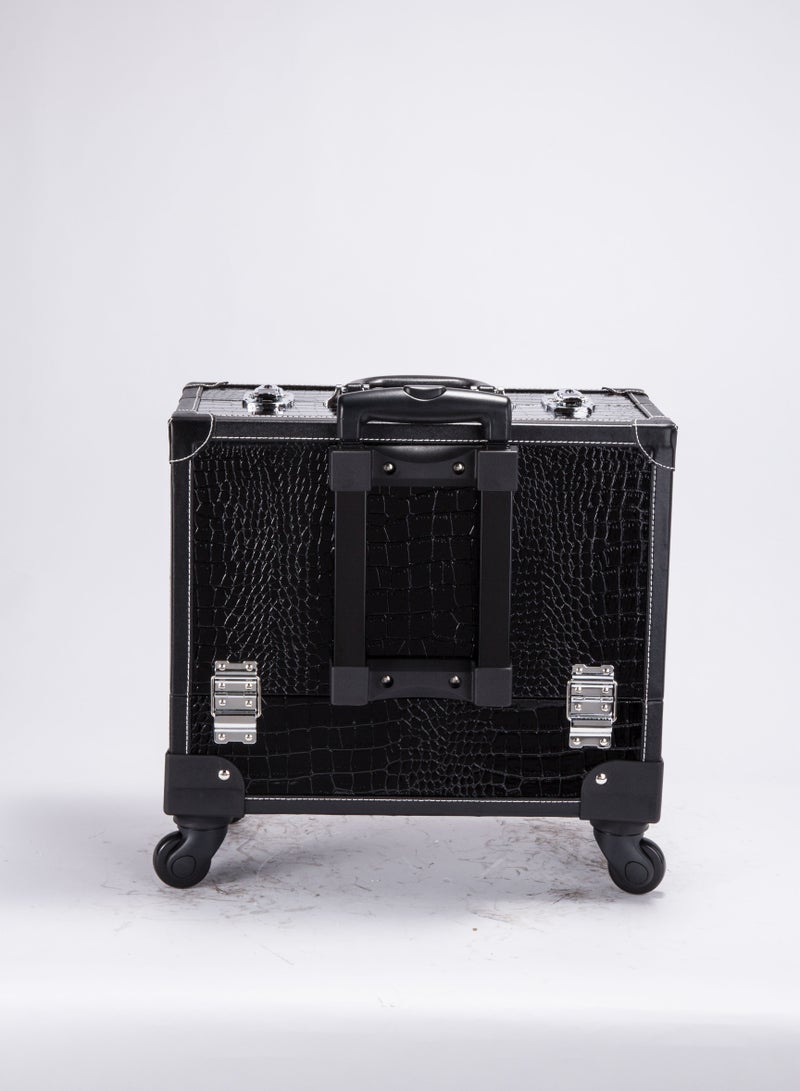 Portable Mobile Rolling Makeup Hair Salon Stylist Train Case Key Black