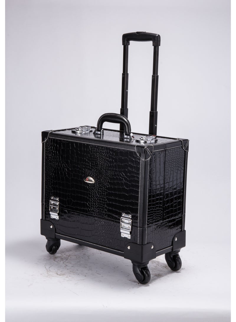 Portable Mobile Rolling Makeup Hair Salon Stylist Train Case Key Black