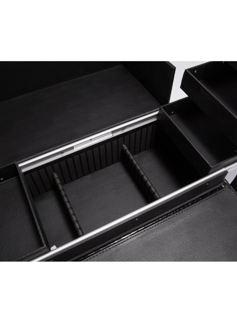 Portable Mobile Rolling Makeup Hair Salon Stylist Train Case Key Black