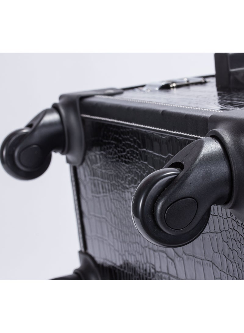 Portable Mobile Rolling Makeup Hair Salon Stylist Train Case Key Black