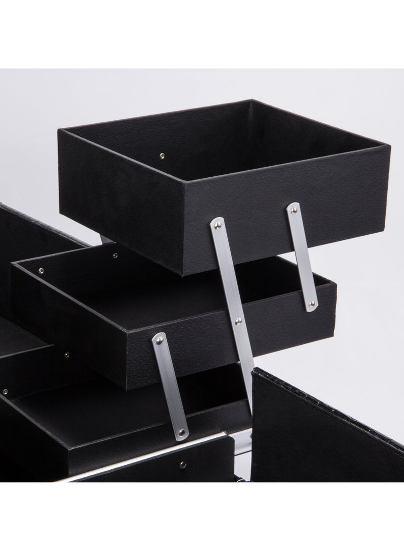 Portable Mobile Rolling Makeup Hair Salon Stylist Train Case Key Black