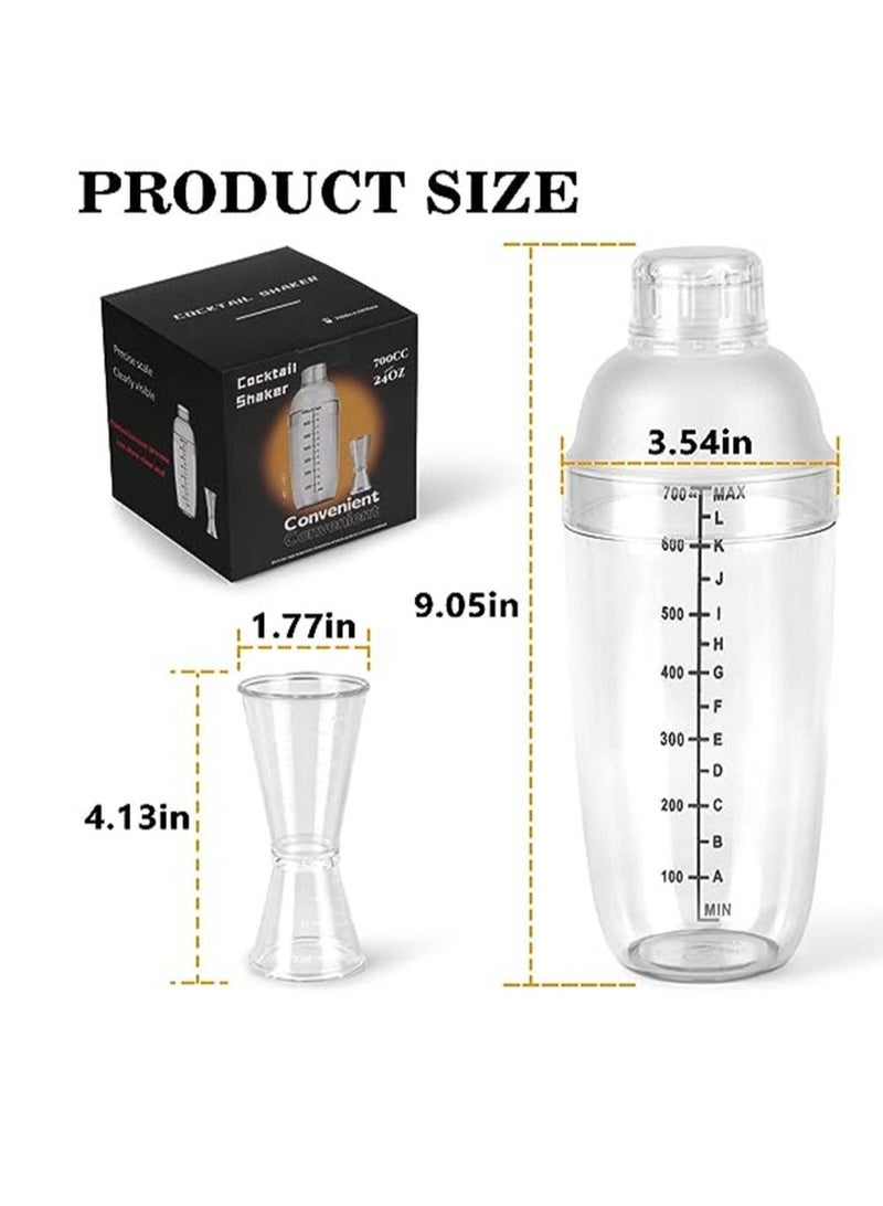 Plastic Cocktail Shaker, 4 Pcs 24oz Drink Mixer Drink Shaker, with 4 Pcs Ounce Cup, Plastic Shaker Bottle Tea Drink Mixer Cocktail Measuring Cup for Kitchen Bar Party Tools