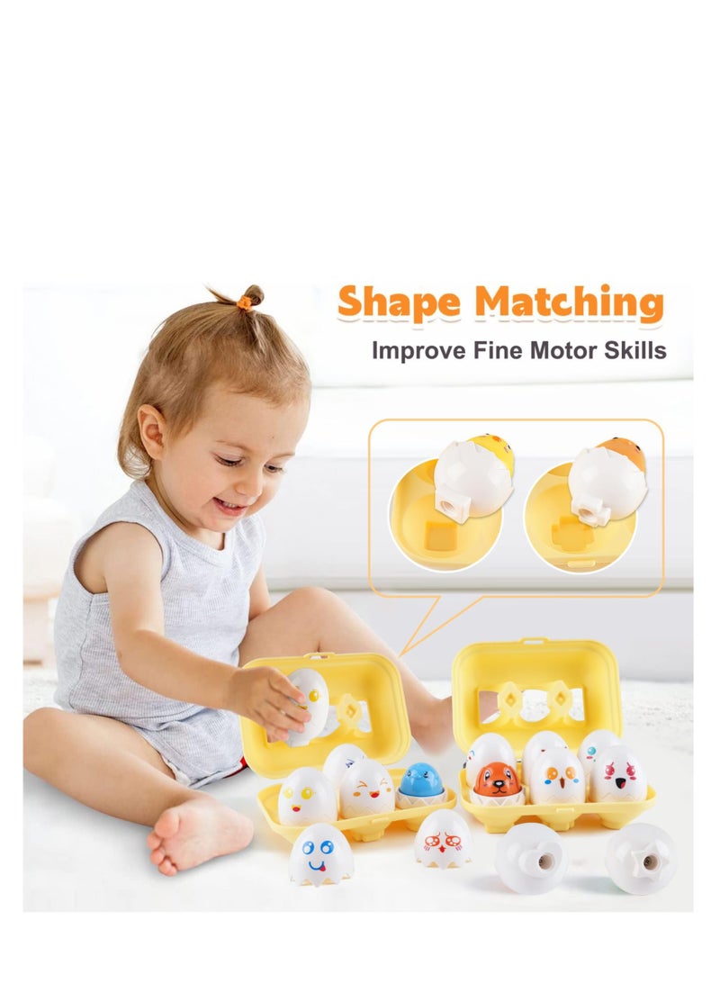 Matching Eggs, 2 Pcs Educational Montessori Color Shape Sorter Toys for Toddlers 1-3 Year Old,Matching Eggs Baby Toys 12-18 Months,One First Birthday Gifts Age 1-2