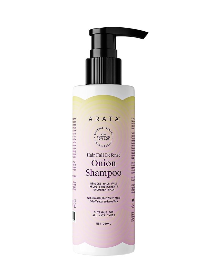 Arata Hair Fall Defense Onion Shampoo 200 ML Helps Strengthen Smoothen Hair With Onion Oil Rice Water Apple Cider Vinegar and Aloe Vera