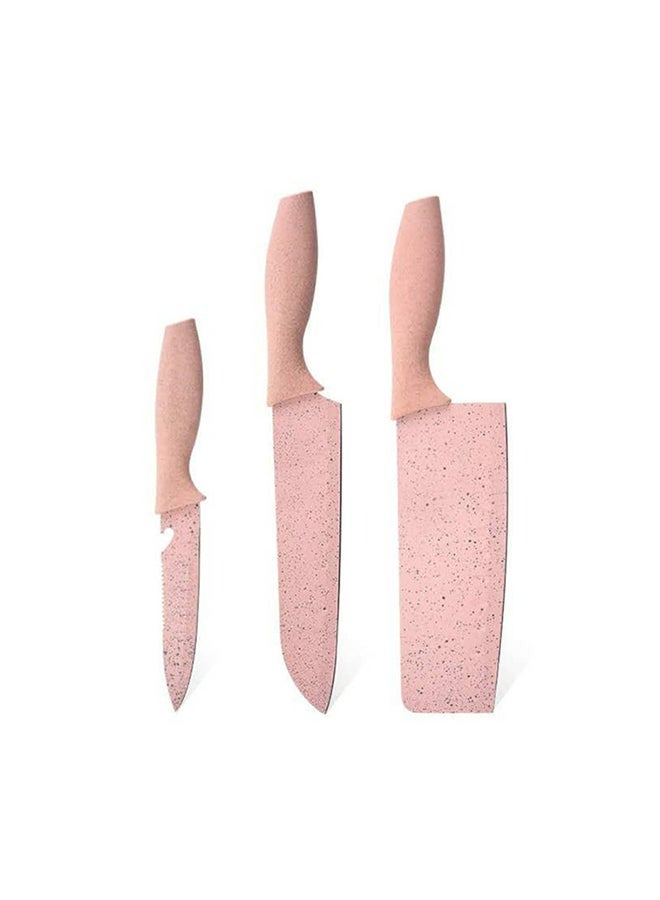 7-Piece Wheat Straw Kitchen Knife With Cutting Board Set Pink 21.5x32x32cm