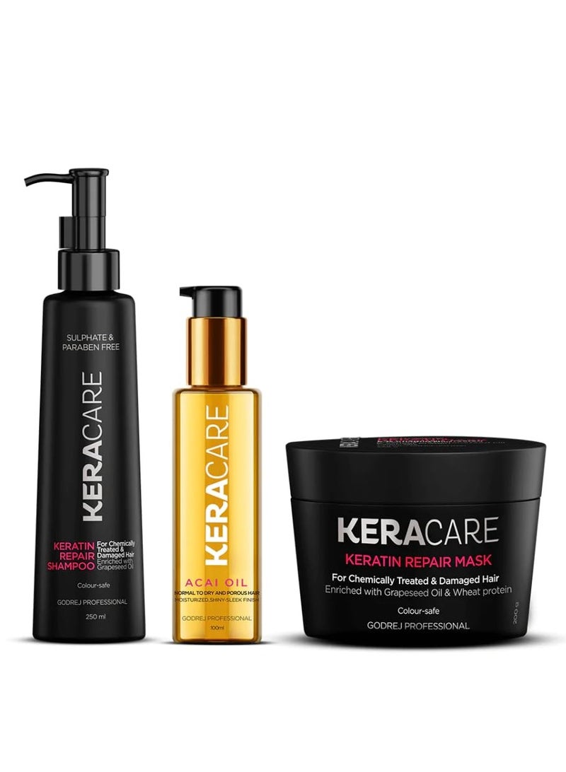 Godrej Professional Keracare Keratin Repair Shampoo 250ML And Repair Mask 200GM with Acai Oil 100ML