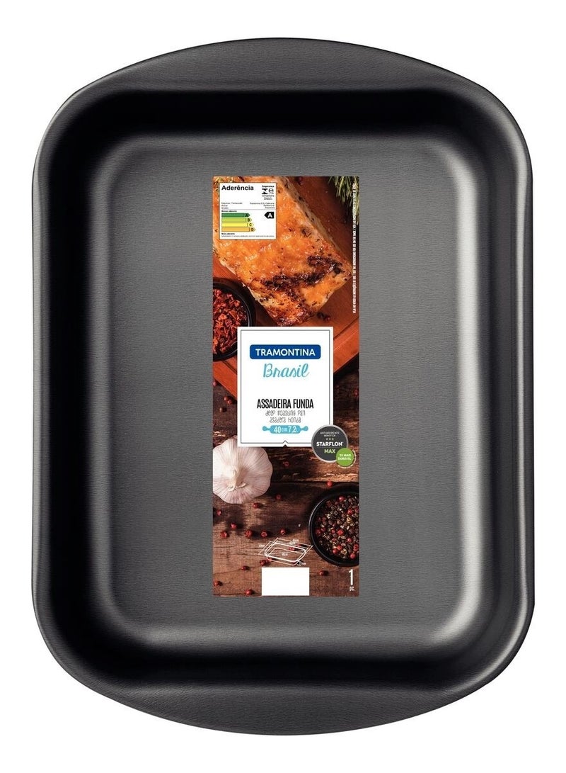 Brasil 40cm 7.2L Black Aluminum Deep Roasting Pan with Interior and Exterior Starflon Max PFOA Free Nonstick Coating