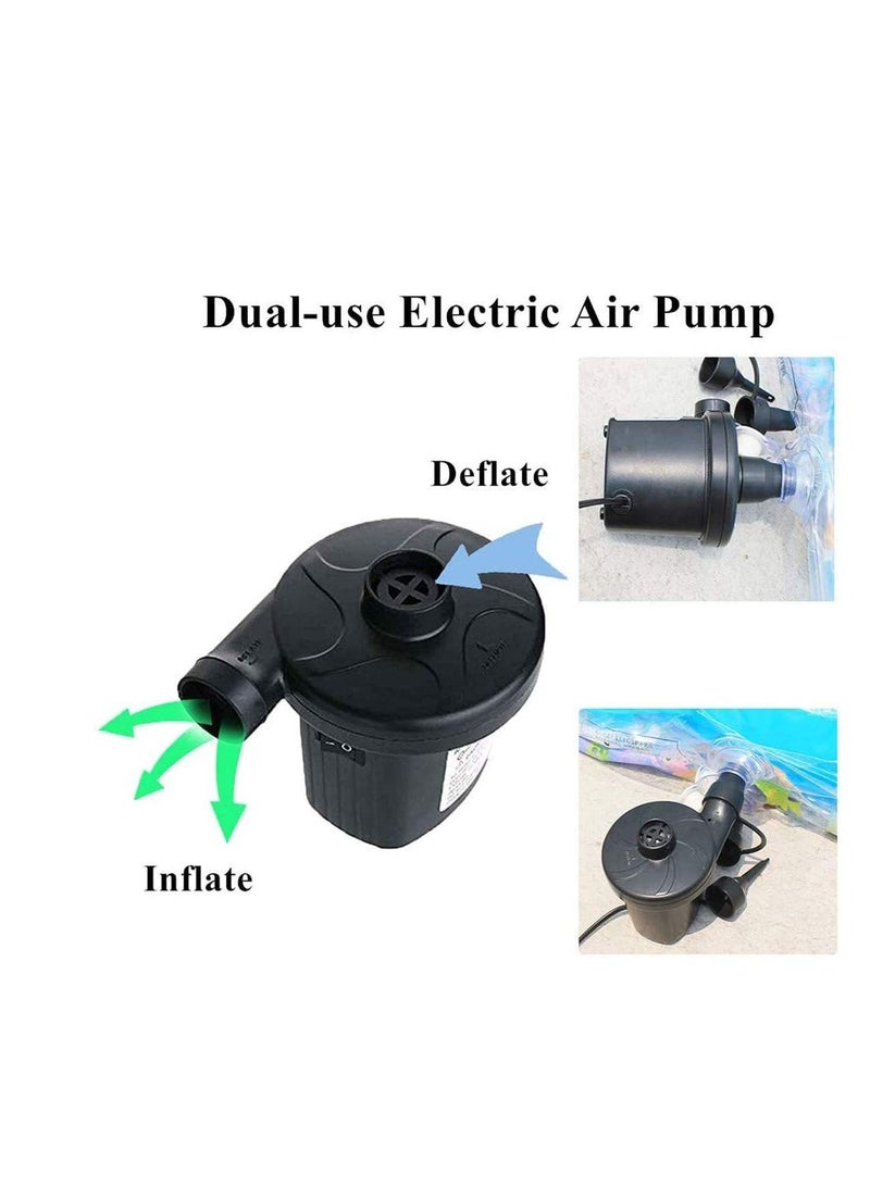 Electric Air Pump,Portable Inflate and Deflate Air Pump with 3 Nozzles, AC 220V / DC 12V, Electric Pool Float Pump, Air Mattress Pump with Car Adapter for Camping Outdoor Pool Party