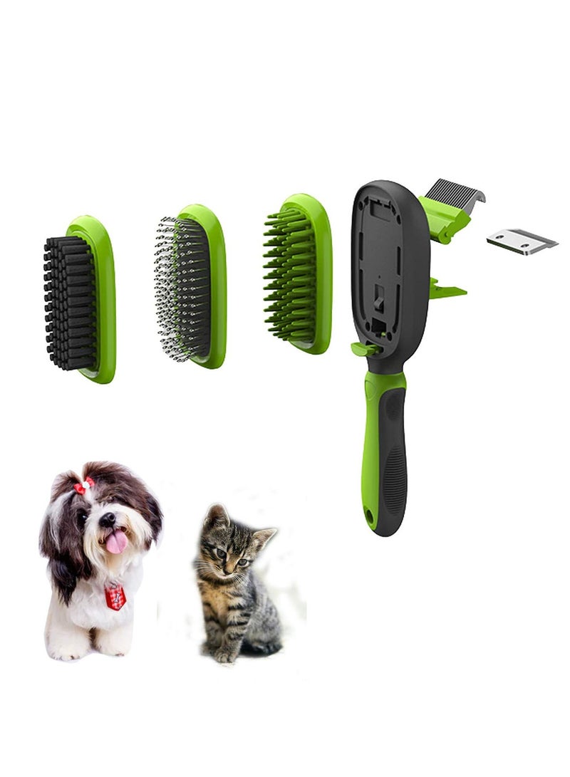 SYOSI 5 in 1 Pet Brush Set, 2 Sided Detachable Dematting Deshedding Comb Pet Grooming Shedding Massage Comb for Stubborn Mats & Tangles,Hair Removing, Bath & Massage