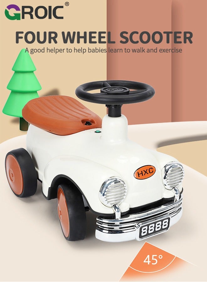 Toddler Scooter, Baby Ride-on Toy, Activity Walker Baby Racing Car, No Pedal & 4 Silence Wheels & Widened Seat & Wonderful Children's Music & Cool Headlights & Seat Storage Space Riding Toys