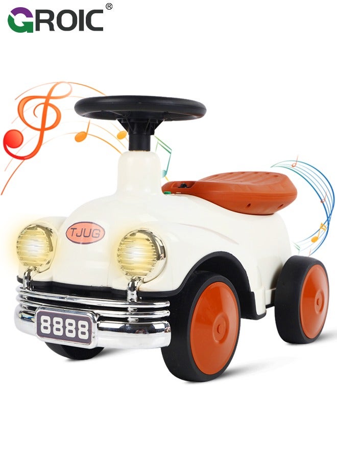 Toddler Scooter, Baby Ride-on Toy, Activity Walker Baby Racing Car, No Pedal & 4 Silence Wheels & Widened Seat & Wonderful Children's Music & Cool Headlights & Seat Storage Space Riding Toys