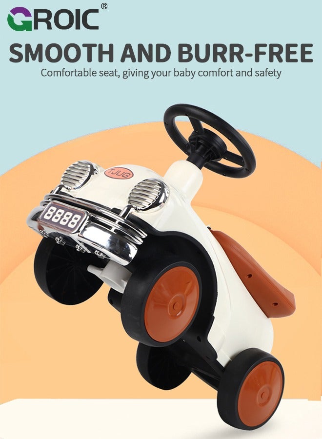Toddler Scooter, Baby Ride-on Toy, Activity Walker Baby Racing Car, No Pedal & 4 Silence Wheels & Widened Seat & Wonderful Children's Music & Cool Headlights & Seat Storage Space Riding Toys