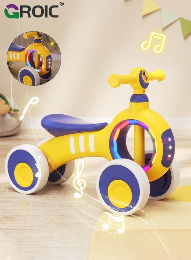 Baby Balance Bike,Mini Bike No Pedal Bike,Four-wheeled Balance Bike,Baby Bike Toys with Music & Light, Bike to Train Baby from Standing to Running