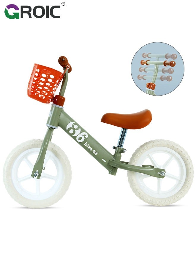 Toddler Balance Bike, No Pedal Beginner Toys Balance Bike, No Pedal Toddler Bicycle for Early Learning Leg Strength and Steady Balancing, Balance Bike with Basket & Tool-Free Adjustable Seat