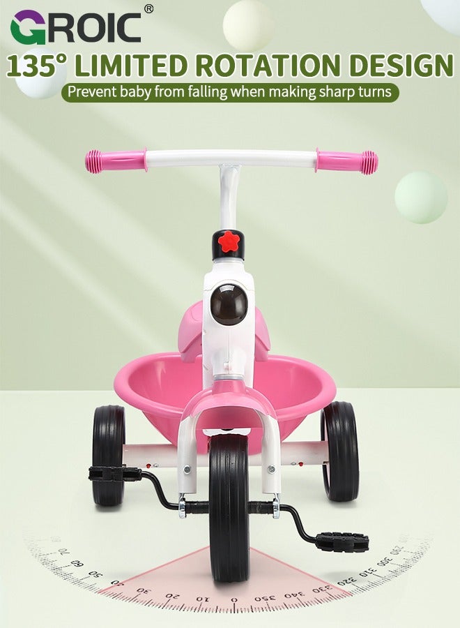 Kids Tricycles,Foldable Kids Trike with Storage Basket and Music Lighting,Foldable Children's Pedal tricycle,Anti-rollover Bicycle for Kids