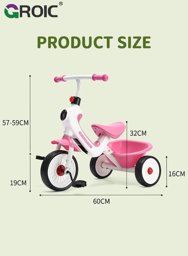 Kids Tricycles,Foldable Kids Trike with Storage Basket and Music Lighting,Foldable Children's Pedal tricycle,Anti-rollover Bicycle for Kids