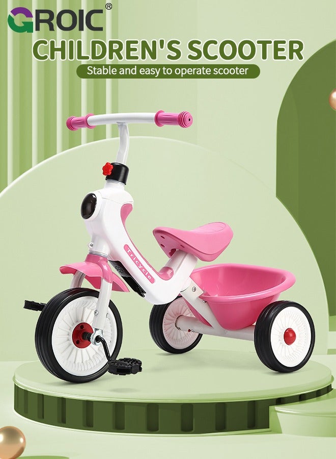 Kids Tricycles,Foldable Kids Trike with Storage Basket and Music Lighting,Foldable Children's Pedal tricycle,Anti-rollover Bicycle for Kids