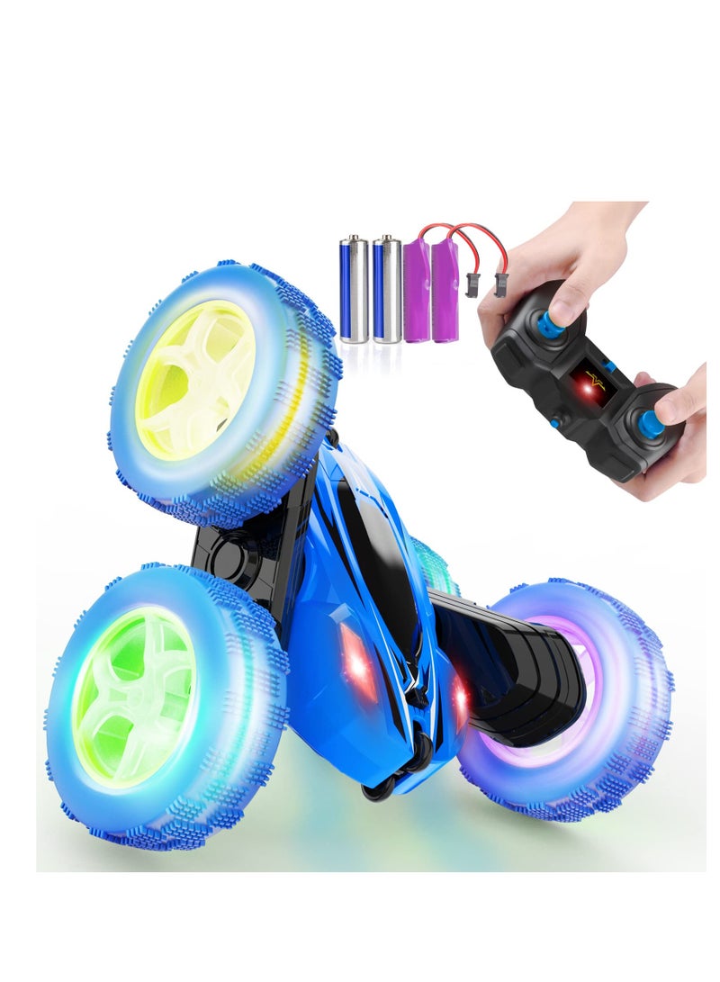 COOLBABY Remote Control Car RC Cars 2.4GHz Fast Stunt RC Car 4WD Double Sided 360° Rotating RC Trucks with Headlights Off Road RC Crawler Toy Cars for Kids Boys Girls (Blue)