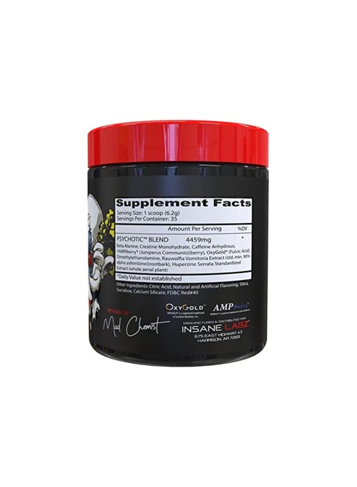 Psychotic High Stimulant Pre Workout Fruit Punch Flavor 35 Servings