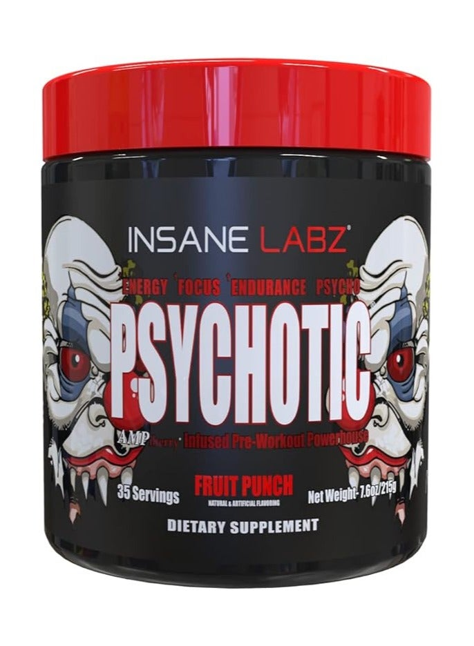 Psychotic High Stimulant Pre Workout Fruit Punch Flavor 35 Servings