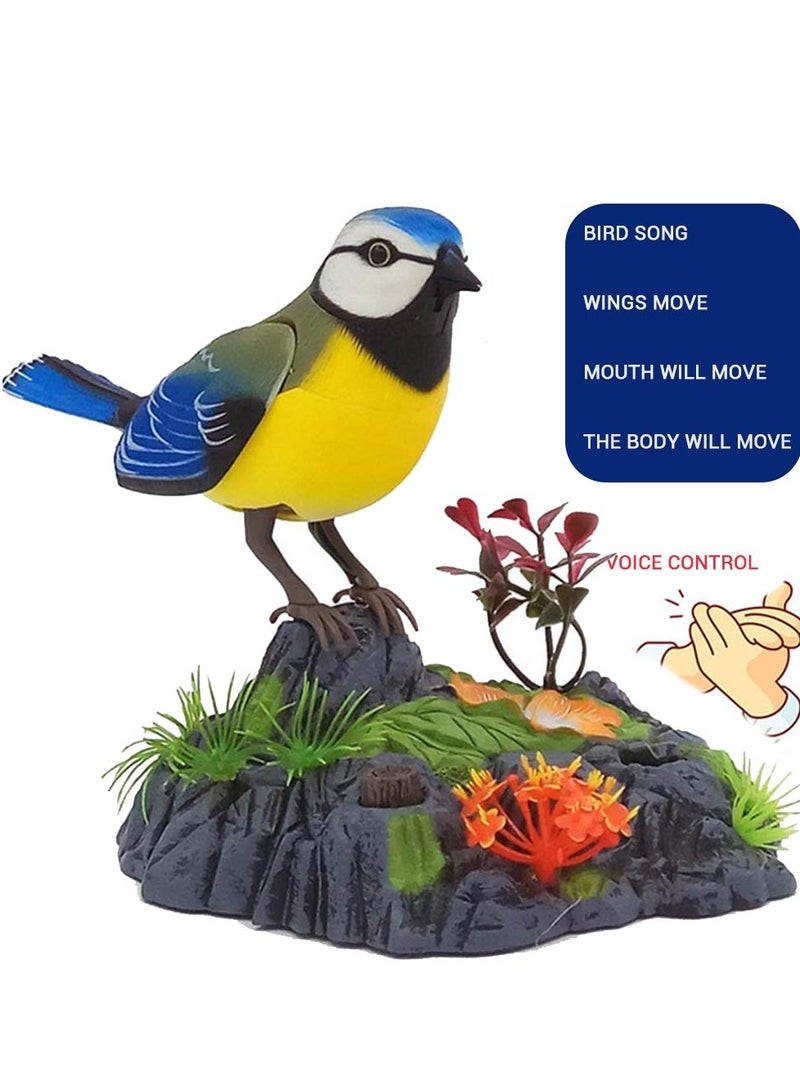 Electric Singing and Chirping Toy Birds - Battery Operated Electric Blue Jays with Realistic Movement, Sound Activated Office and Home Decor Accessories Novelty Gift