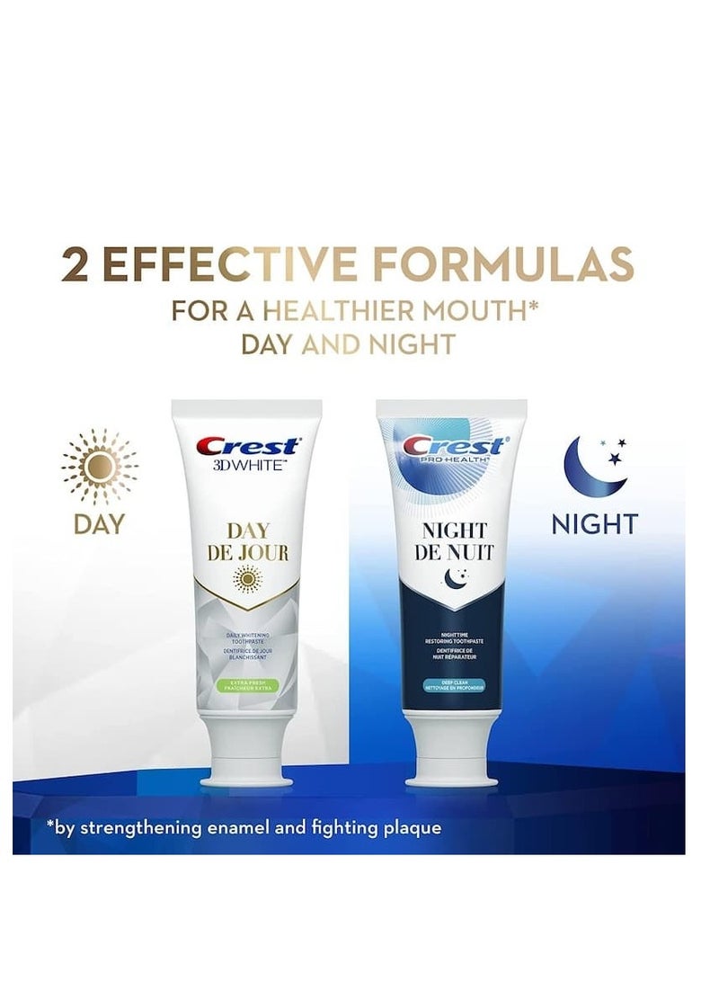 Crest 3D White Whitening Toothpaste, Day & Pro-Health Night Regimen Pack with Stannous Fluoride 90 mL