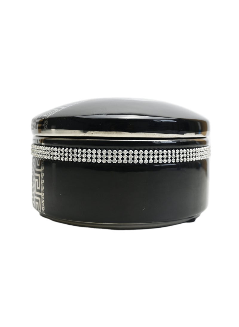 Black Studded Medusa Elegance: Porcelain Covered Box (17cm Diameter, 9cm Height)