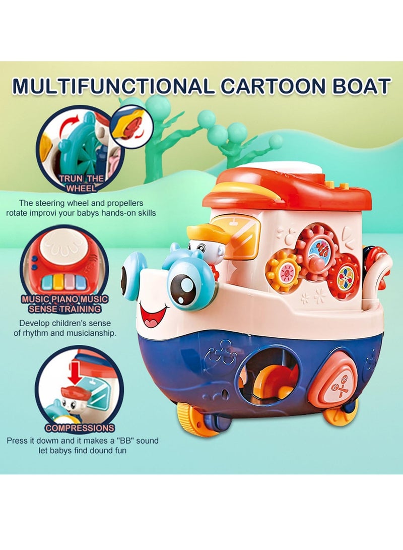 Baybee Multifunctional Wisdom Baby Boat Musical Toys for Kids, Kids Boat Toy With Piano, Shape Blocks, Gears & Playboard Drum Early Learning Educational Toys Gift for Kids 2+ Year 3+ Years Boys Girls