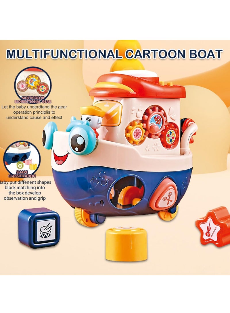 Baybee Multifunctional Wisdom Baby Boat Musical Toys for Kids, Kids Boat Toy With Piano, Shape Blocks, Gears & Playboard Drum Early Learning Educational Toys Gift for Kids 2+ Year 3+ Years Boys Girls