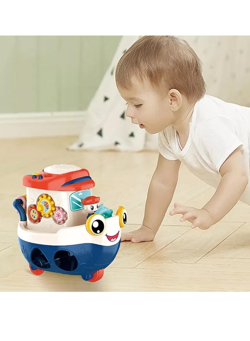 Baybee Multifunctional Wisdom Baby Boat Musical Toys for Kids, Kids Boat Toy With Piano, Shape Blocks, Gears & Playboard Drum Early Learning Educational Toys Gift for Kids 2+ Year 3+ Years Boys Girls