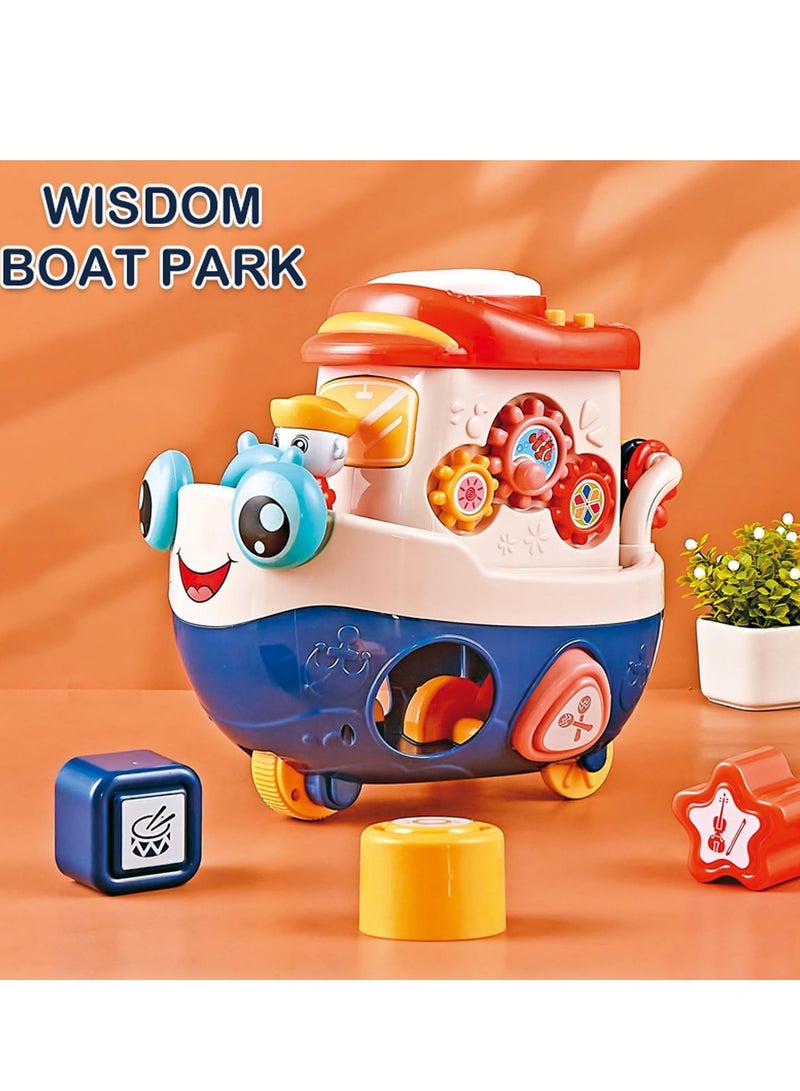 Baybee Multifunctional Wisdom Baby Boat Musical Toys for Kids, Kids Boat Toy With Piano, Shape Blocks, Gears & Playboard Drum Early Learning Educational Toys Gift for Kids 2+ Year 3+ Years Boys Girls