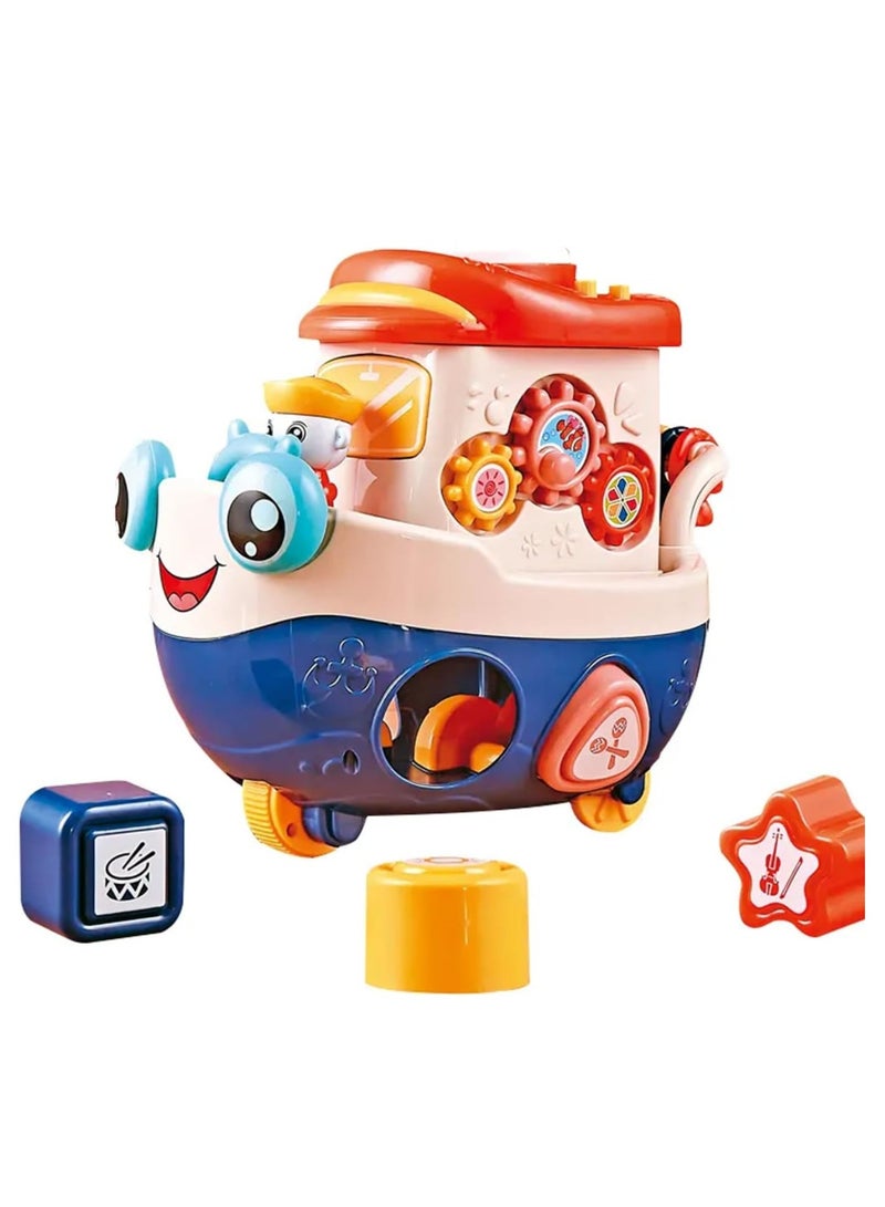 Baybee Multifunctional Wisdom Baby Boat Musical Toys for Kids, Kids Boat Toy With Piano, Shape Blocks, Gears & Playboard Drum Early Learning Educational Toys Gift for Kids 2+ Year 3+ Years Boys Girls