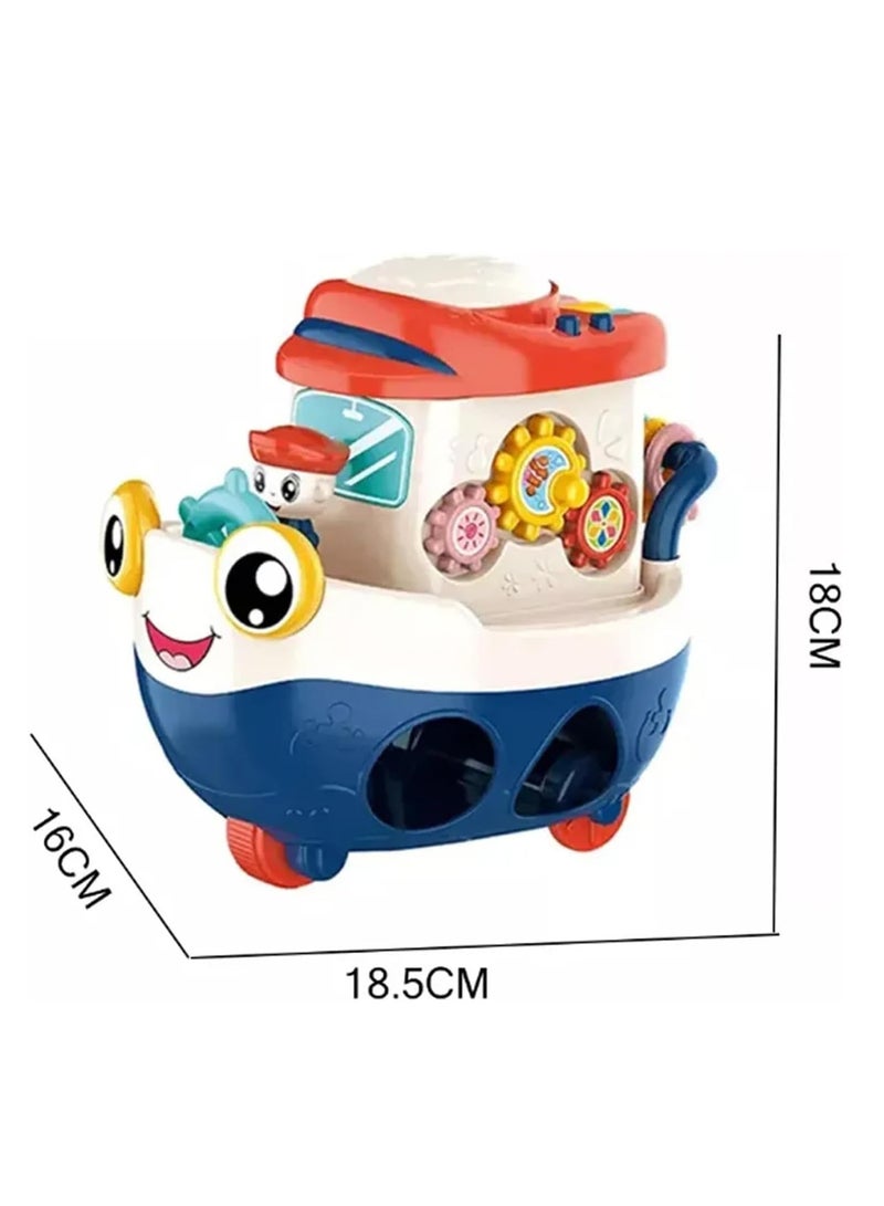 Baybee Multifunctional Wisdom Baby Boat Musical Toys for Kids, Kids Boat Toy With Piano, Shape Blocks, Gears & Playboard Drum Early Learning Educational Toys Gift for Kids 2+ Year 3+ Years Boys Girls