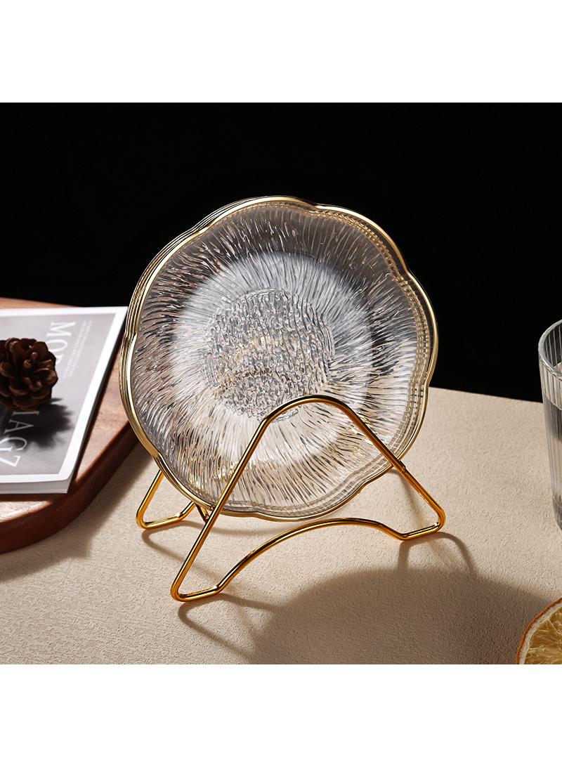 Water ripple pattern gold border transparent fruit plate Home desktop snack plate Snack dried fruit plate with storage rack 4pcs