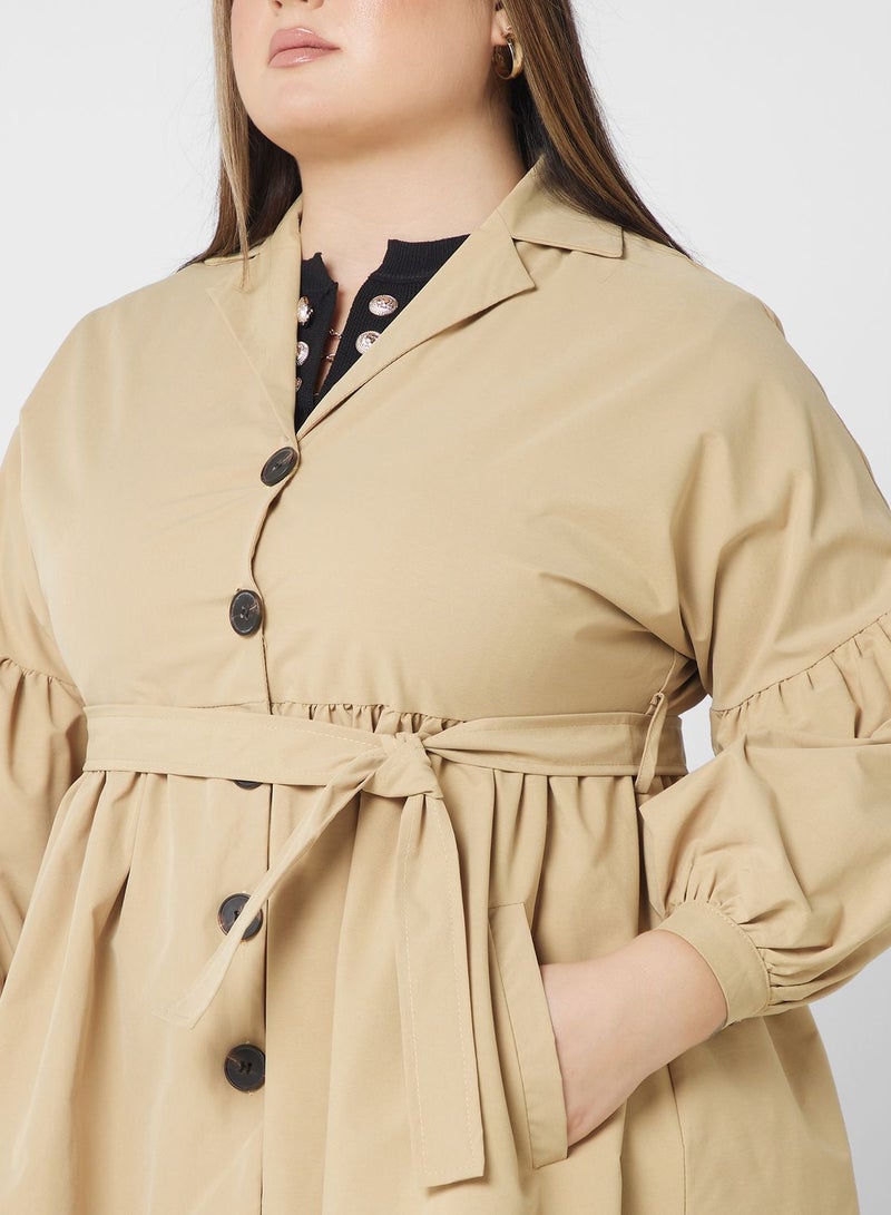 Puff Sleeve Belted Coat