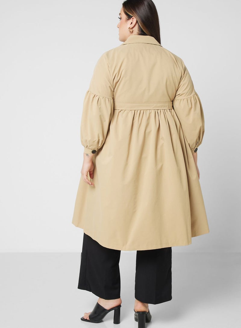 Puff Sleeve Belted Coat